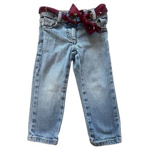 Janie & Jack Girls Horse Belted Denim Jeans Size 2T